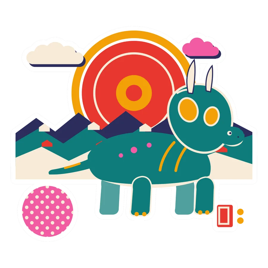 Torosaurus — Mountain horizon sun dinosaur sticker, Sunrise Flats collection