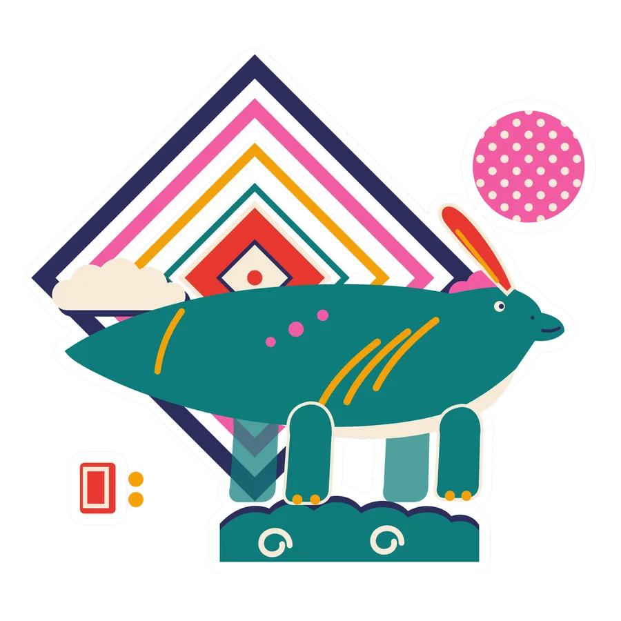 Tsintaosaurus — Concentric squares sun dinosaur sticker, Sunrise Flats collection