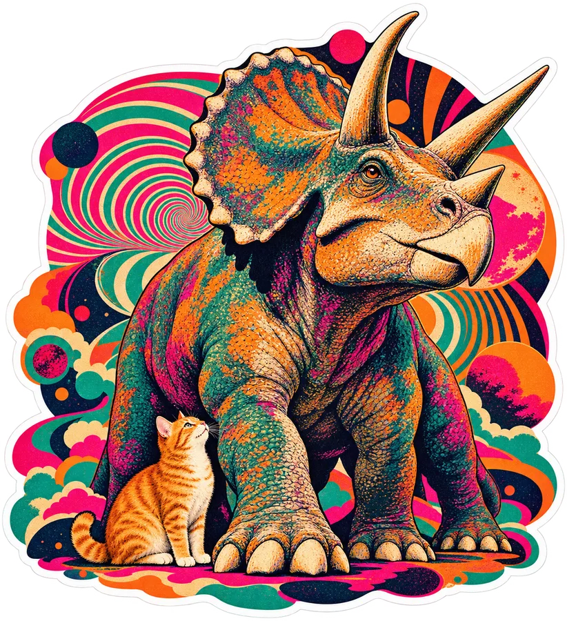 Triceratops — With a cat dinosaur sticker, Cosmic Cats collection