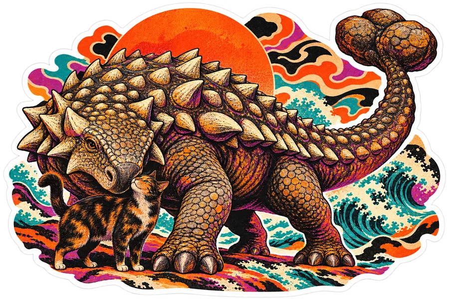 Ankylosaurus — With a cat dinosaur sticker, Cosmic Cats collection