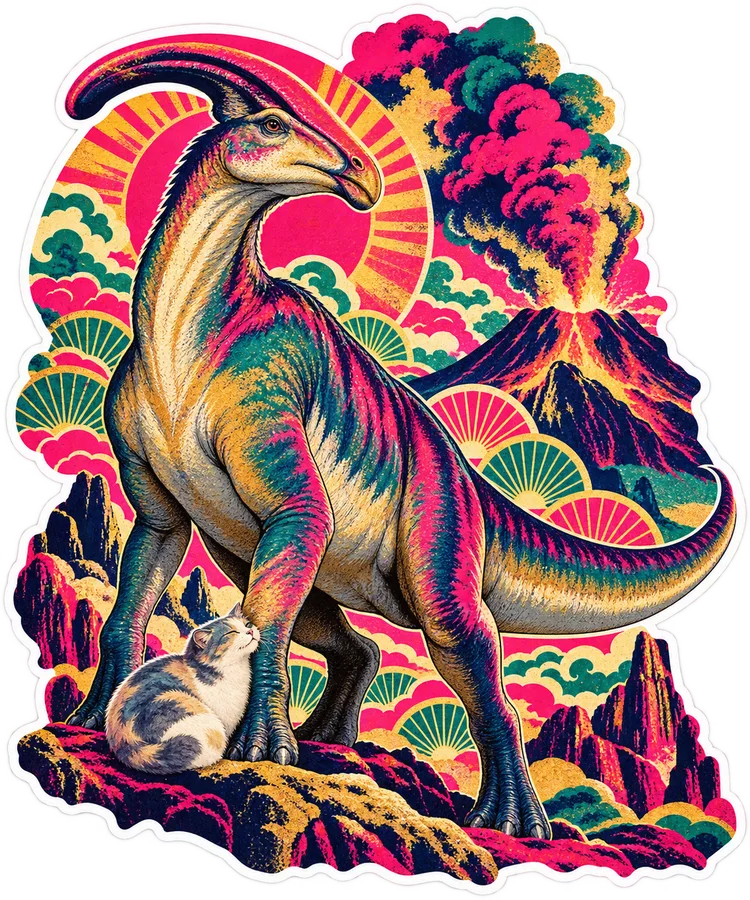 Parasaurolophus — With a cat dinosaur sticker, Cosmic Cats collection