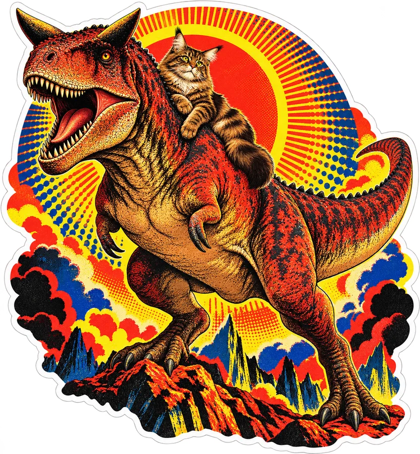 Carnotaurus — With a cat dinosaur sticker, Cosmic Cats collection