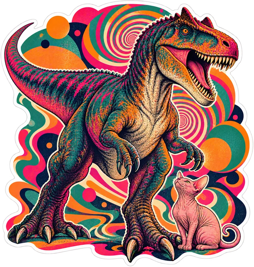Allosaurus — With a cat dinosaur sticker, Cosmic Cats collection