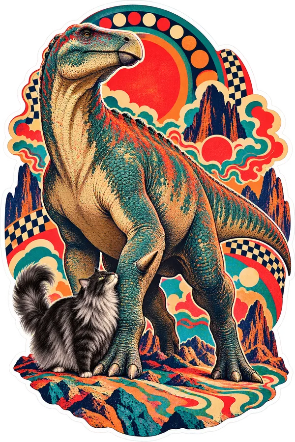 Iguanodon — With a cat dinosaur sticker, Cosmic Cats collection