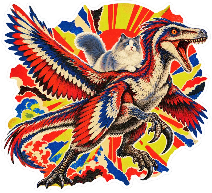 Deinonychus — With a cat dinosaur sticker, Cosmic Cats collection
