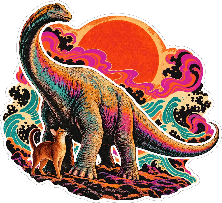 Apatosaurus — With a cat dinosaur sticker, Cosmic Cats collection