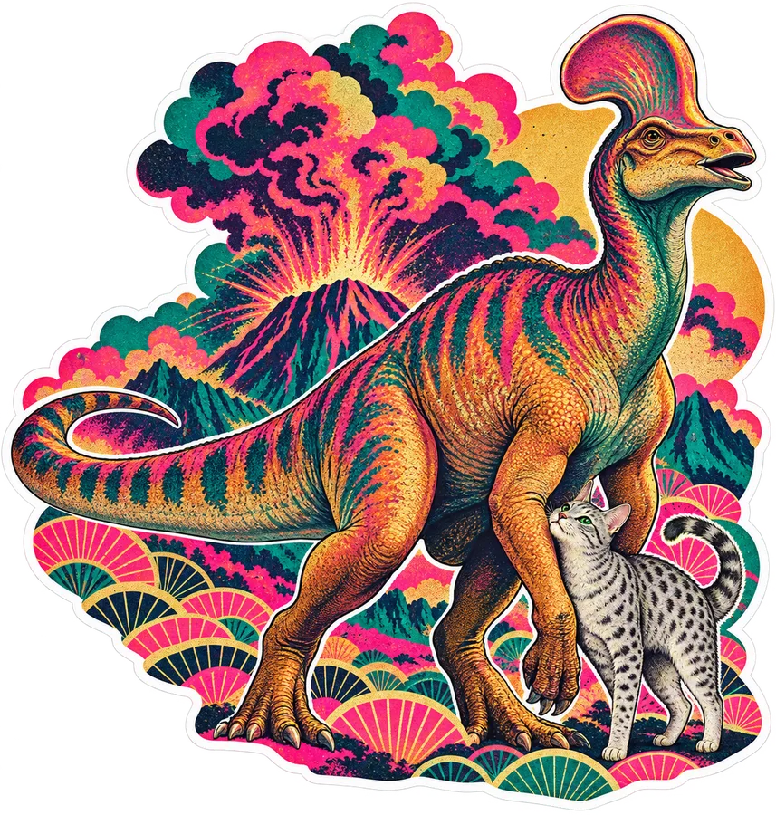 Corythosaurus — With a cat dinosaur sticker, Cosmic Cats collection