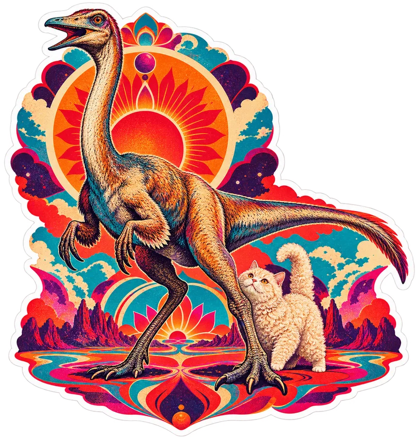 Gallimimus — With a cat dinosaur sticker, Cosmic Cats collection