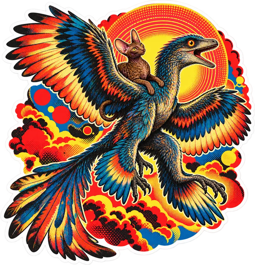 Microraptor — With a cat dinosaur sticker, Cosmic Cats collection
