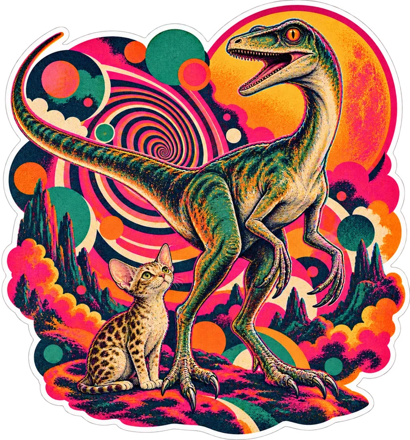 Compsognathus — With a cat dinosaur sticker, Cosmic Cats collection