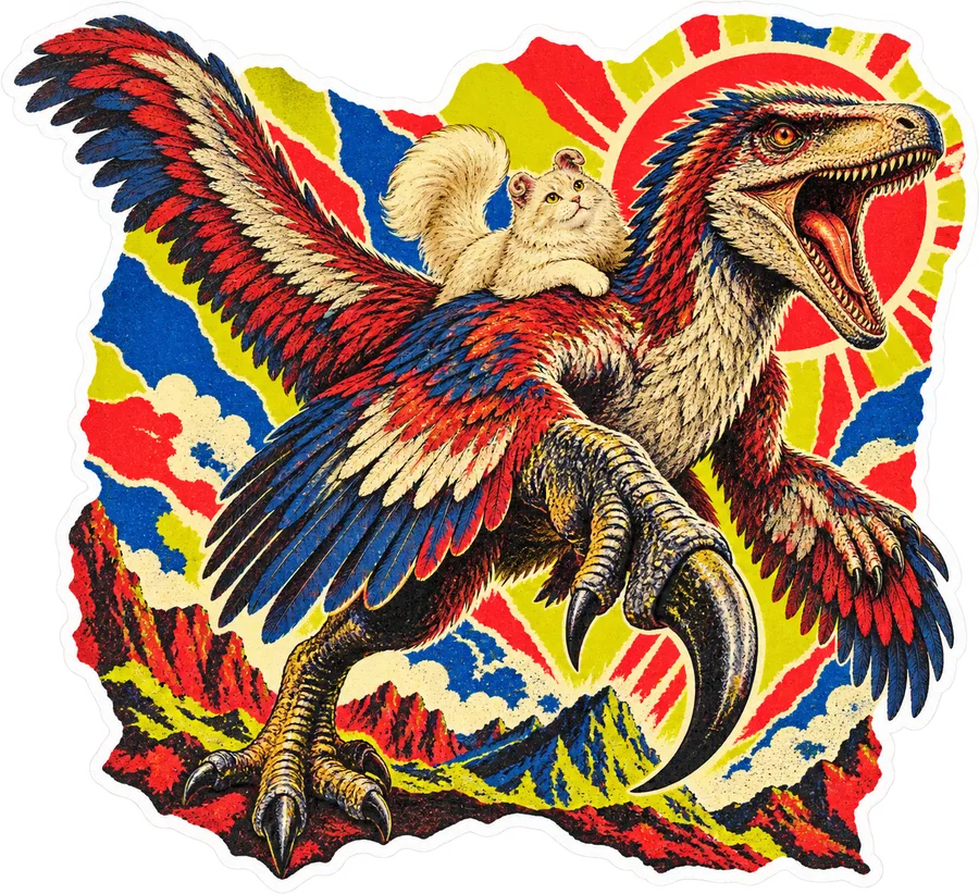 Utahraptor — With a cat dinosaur sticker, Cosmic Cats collection