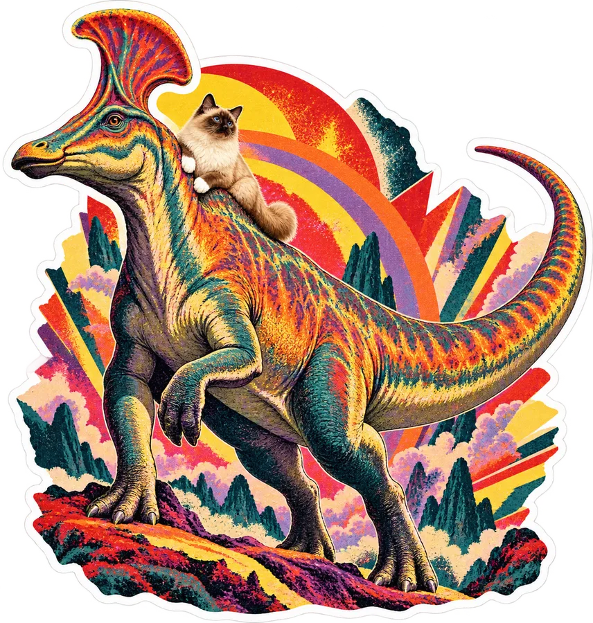 Lambeosaurus — With a cat dinosaur sticker, Cosmic Cats collection