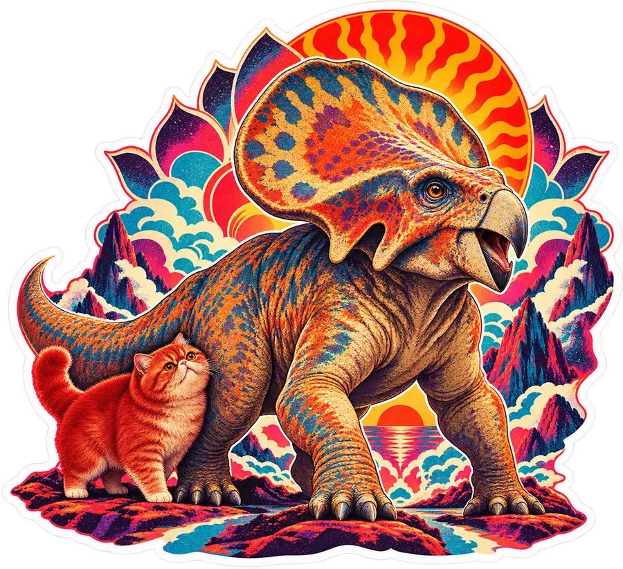 Protoceratops — With a cat dinosaur sticker, Cosmic Cats collection