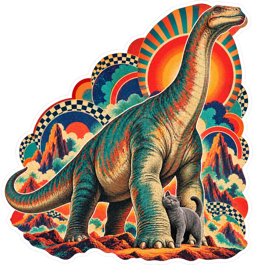 Dreadnoughtus — With a cat dinosaur sticker, Cosmic Cats collection