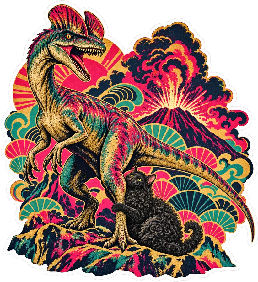 Dilophosaurus — With a cat dinosaur sticker, Cosmic Cats collection
