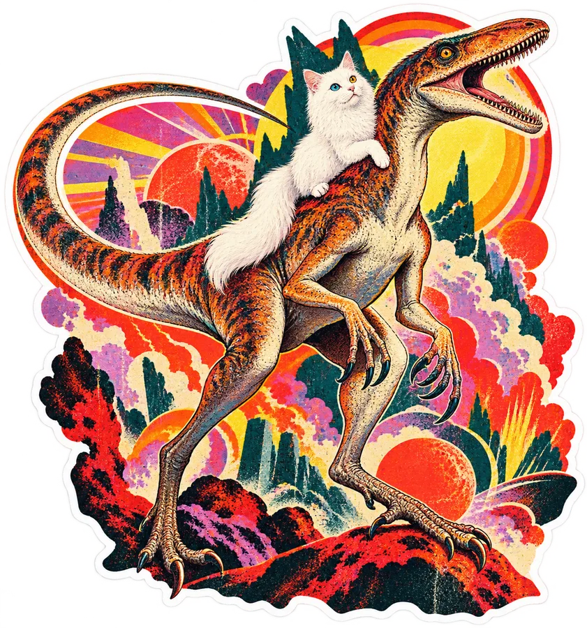 Coelophysis — With a cat dinosaur sticker, Cosmic Cats collection