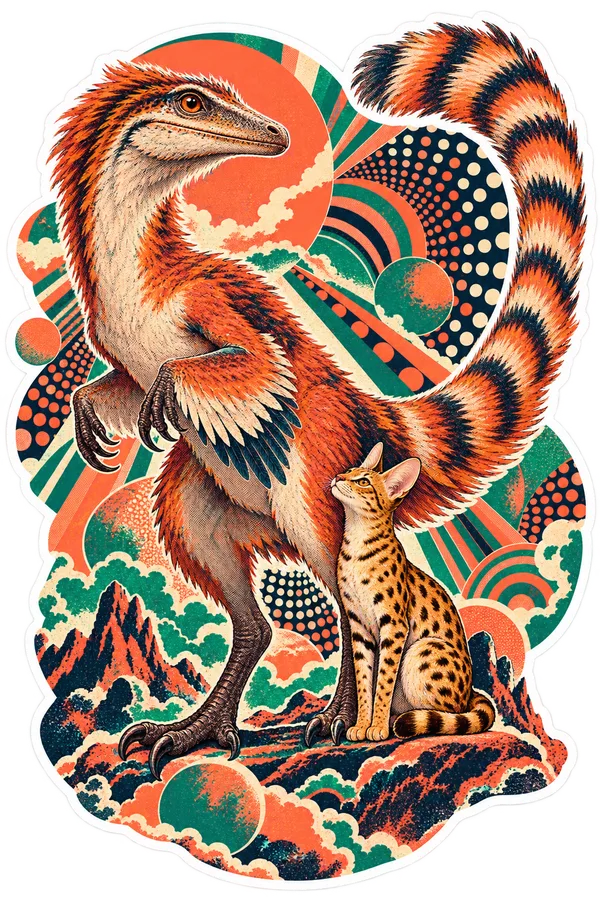 Sinosauropteryx — With a cat dinosaur sticker, Cosmic Cats collection