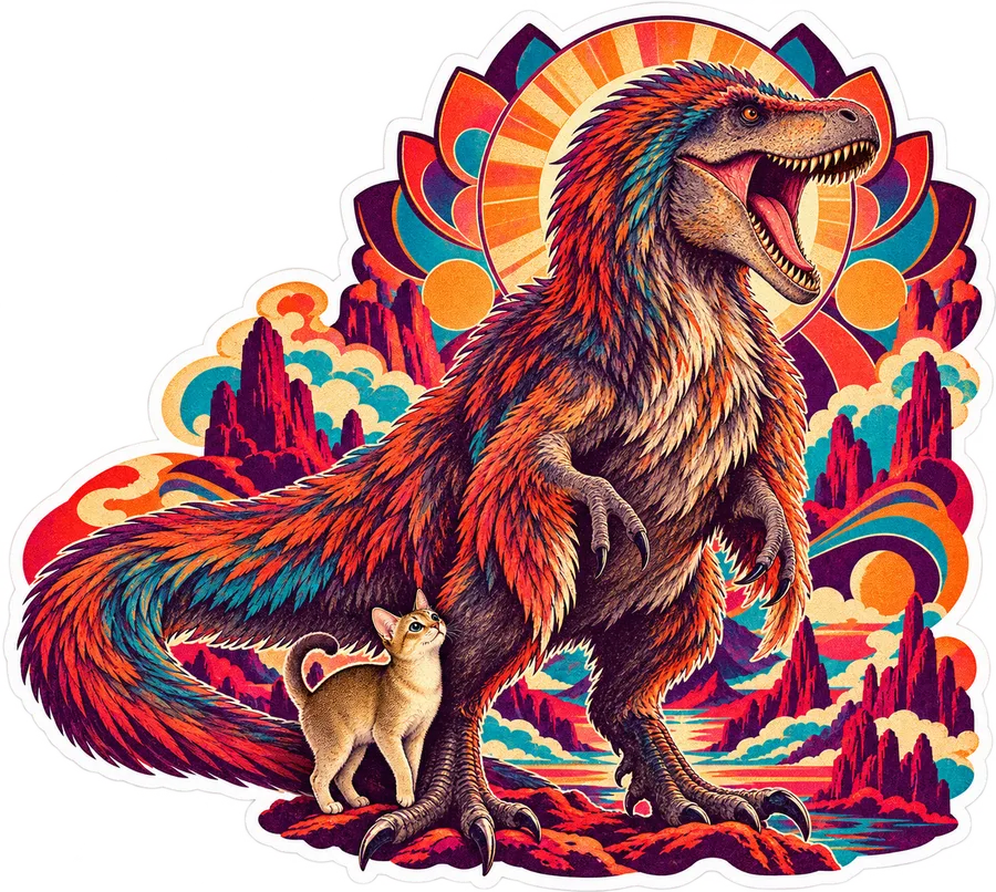 Yutyrannus — With a cat dinosaur sticker, Cosmic Cats collection