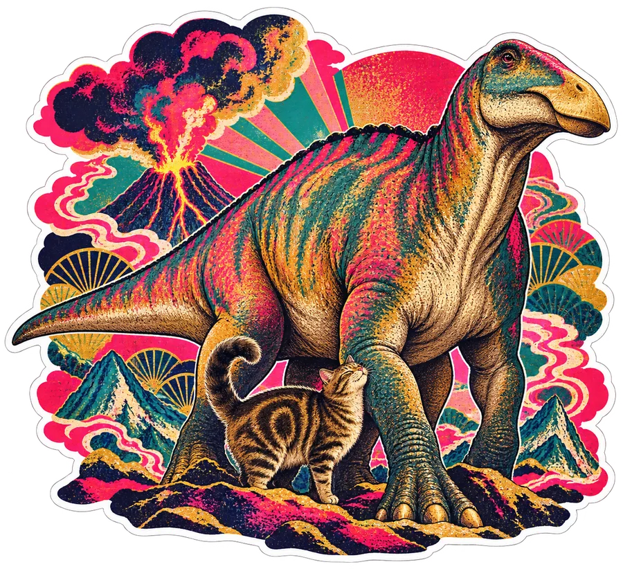 Shantungosaurus — With a cat dinosaur sticker, Cosmic Cats collection
