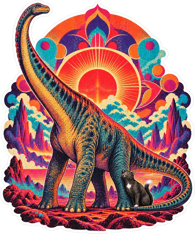 Mamenchisaurus — With a cat dinosaur sticker, Cosmic Cats collection