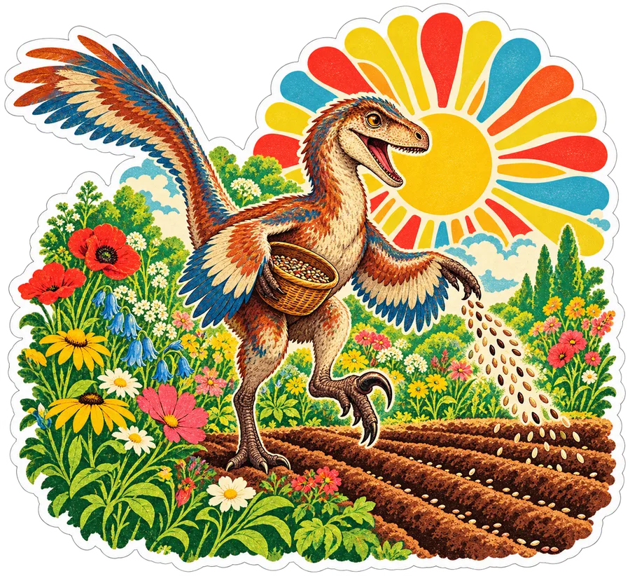 Velociraptor — In the garden dinosaur sticker, Garden collection