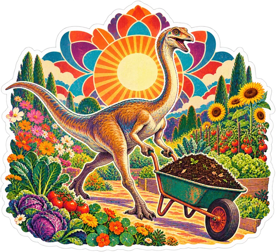 Gallimimus — In the garden dinosaur sticker, Garden collection
