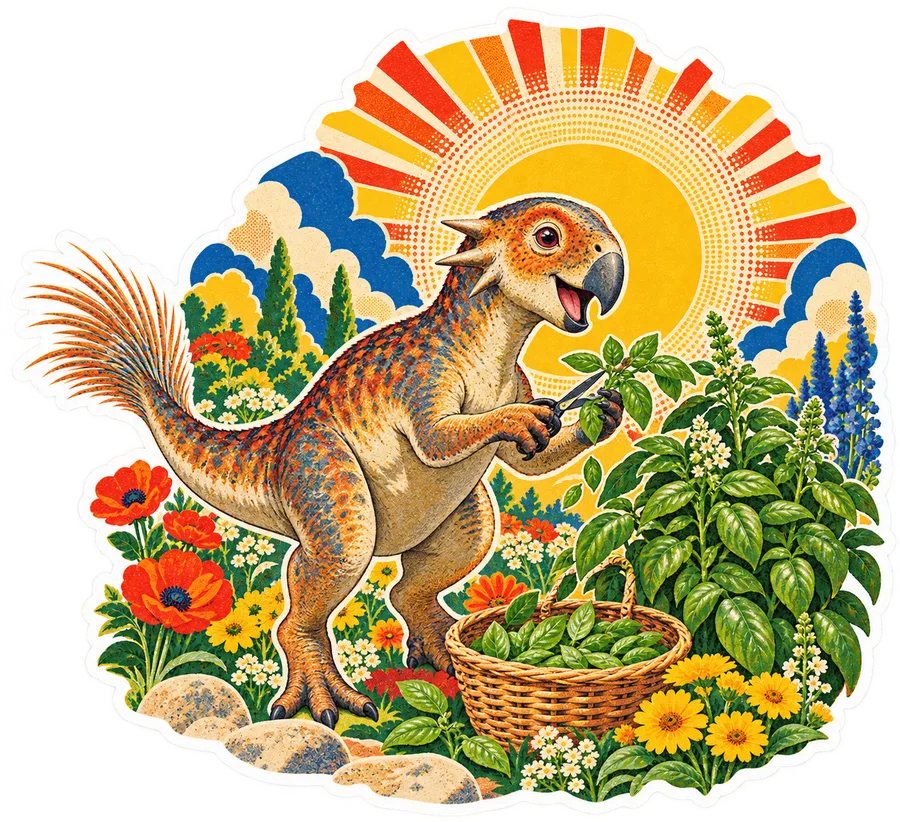 Psittacosaurus — In the garden dinosaur sticker, Garden collection