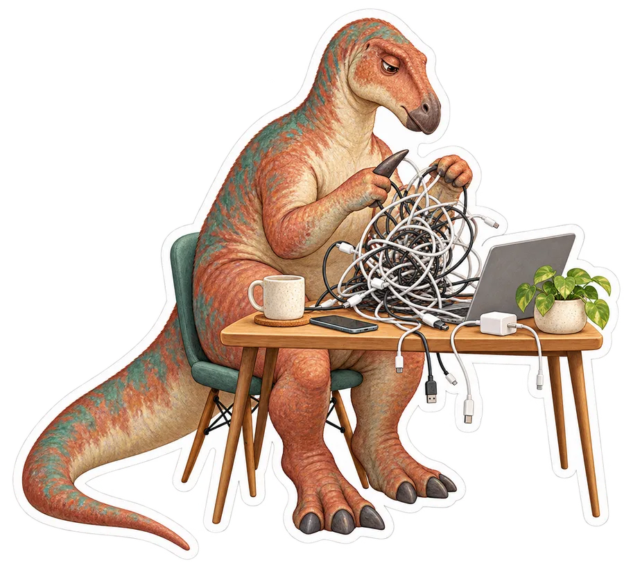Iguanodon — At a little home desk dinosaur sticker, Storybook collection