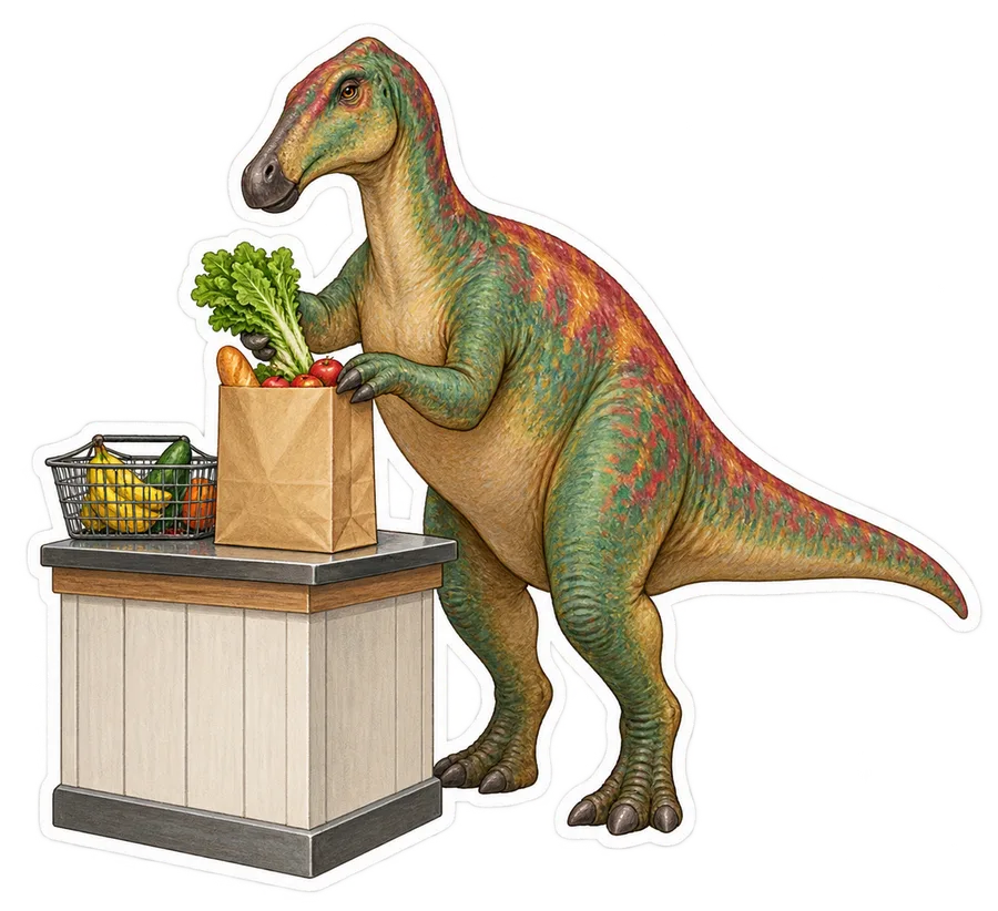 Edmontosaurus — Bagging a few groceries into one brown paper bag at a dinosaur sticker, Storybook collection