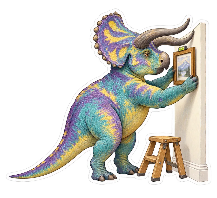 Nasutoceratops — Hanging a small framed picture on one short patch of wall dinosaur sticker, Storybook collection
