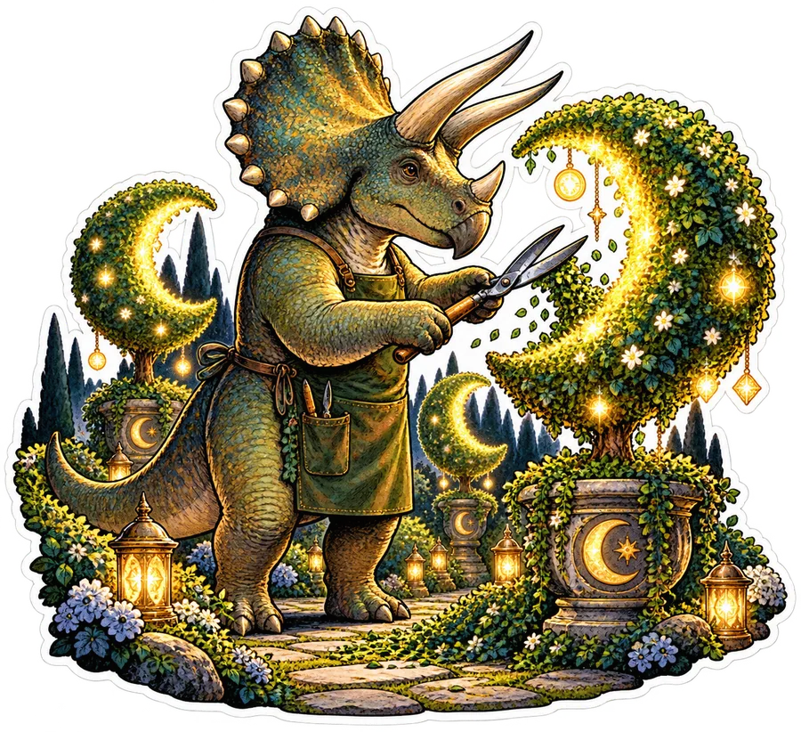 Crescent topiary — Triceratops dinosaur sticker, Garden collection