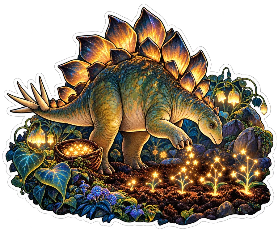 Star seed sowing — Stegosaurus dinosaur sticker, Garden collection