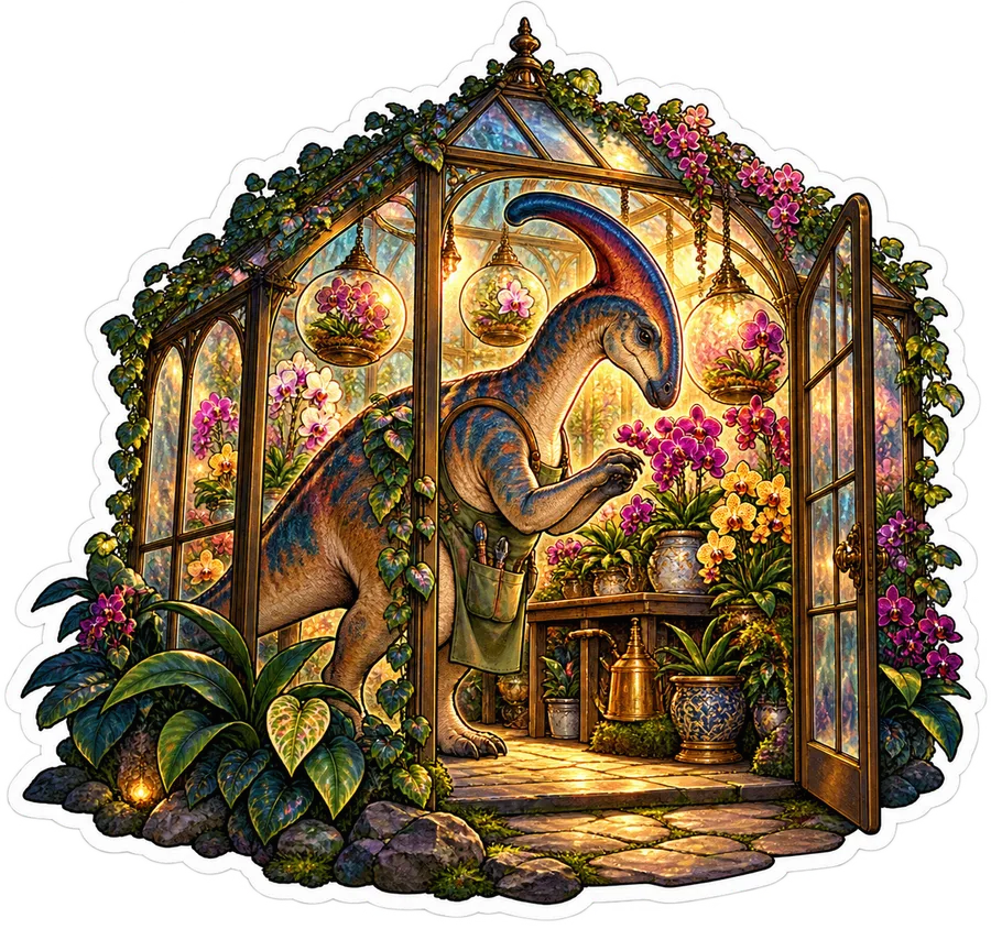 Orchid greenhouse — Parasaurolophus dinosaur sticker, Garden collection