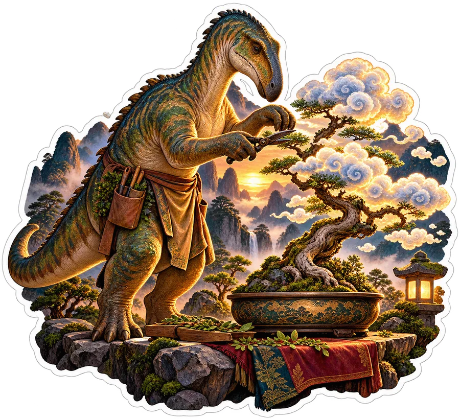 Bonsai clouds — Iguanodon dinosaur sticker, Garden collection