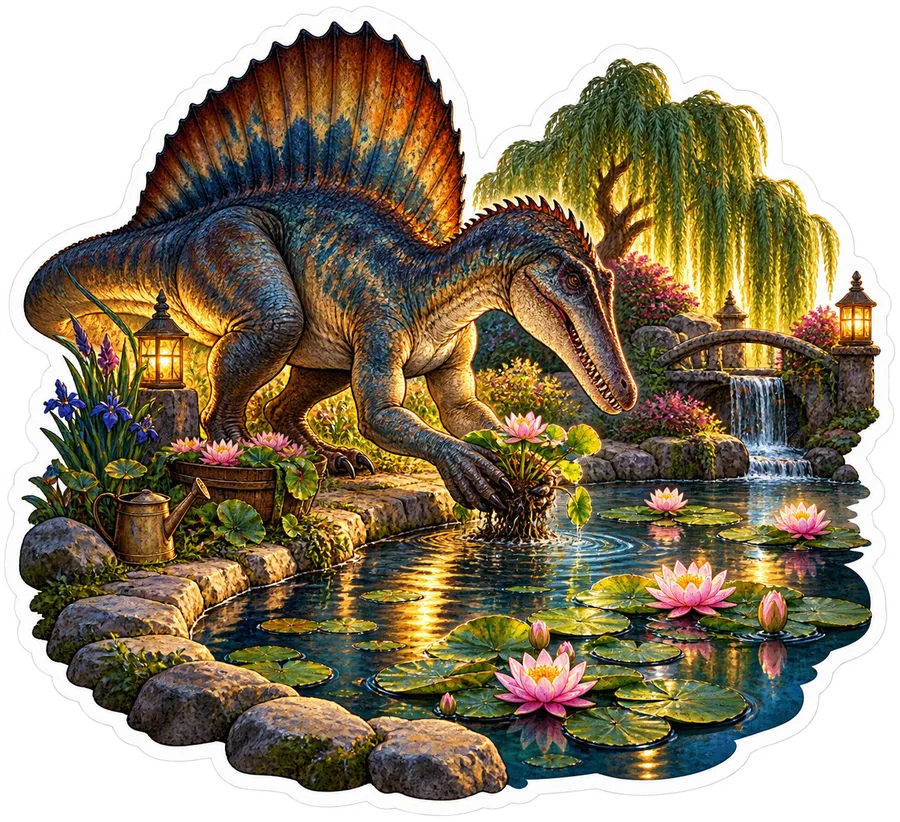 Lunar lily pond — Spinosaurus dinosaur sticker, Garden collection