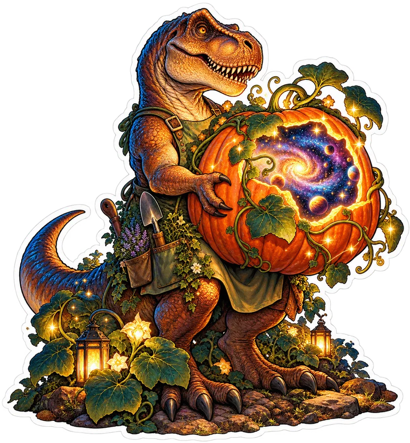 Pumpkin galaxy — Tyrannosaurus dinosaur sticker, Garden collection