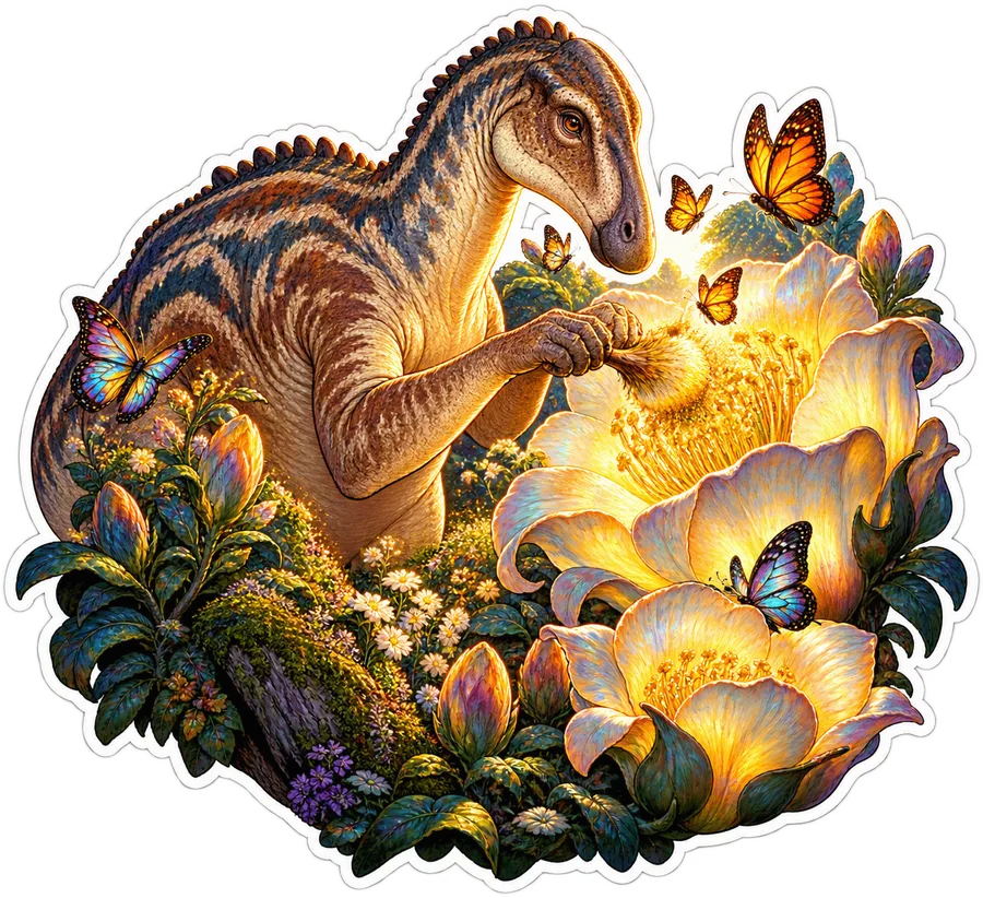 Butterfly pollination — Maiasaura dinosaur sticker, Garden collection