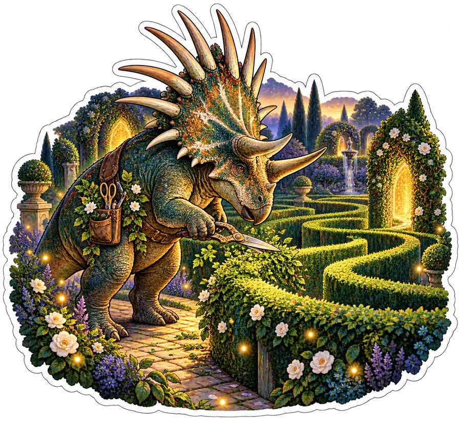 Glowing hedge maze — Styracosaurus dinosaur sticker, Garden collection