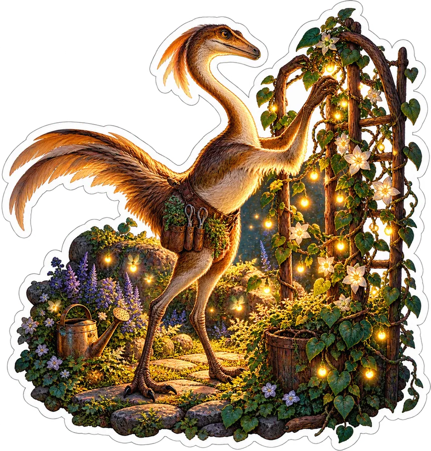 Firefly vine — Gallimimus dinosaur sticker, Garden collection