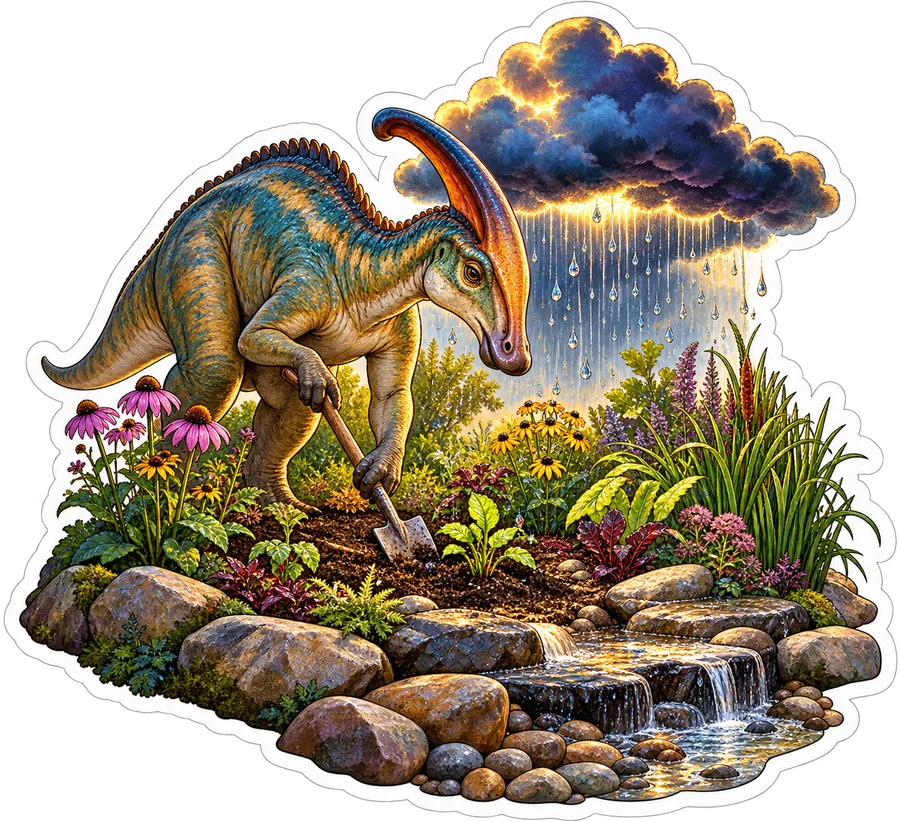 Rain garden — Hadrosaurus dinosaur sticker, Garden collection