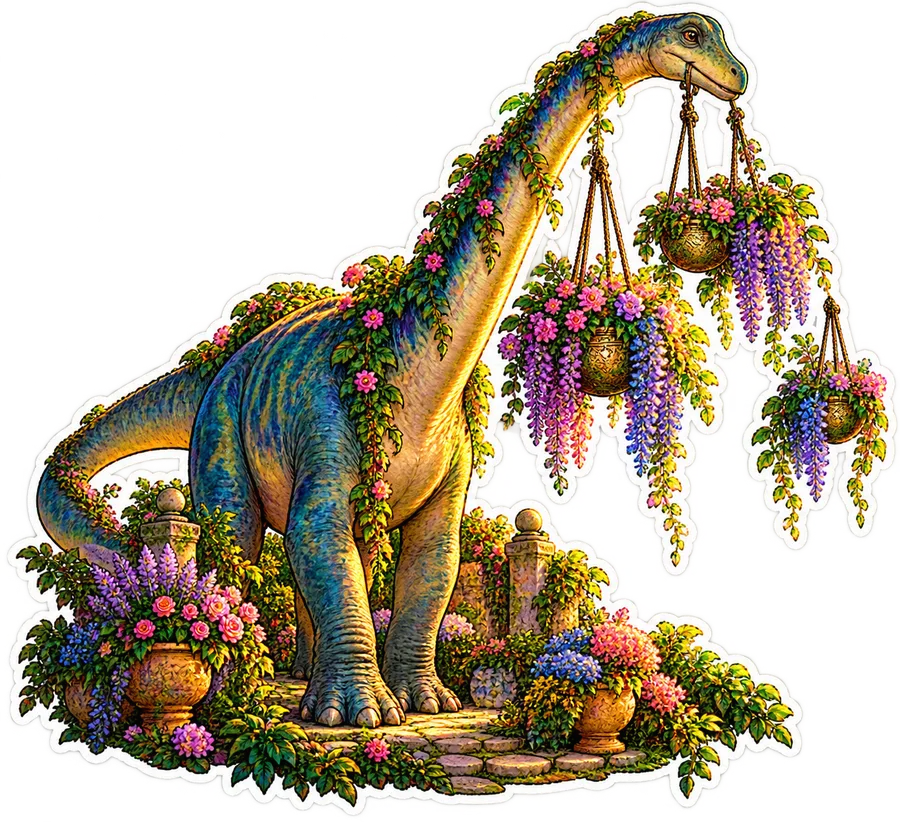 Brachiosaurus with floating planters sticker