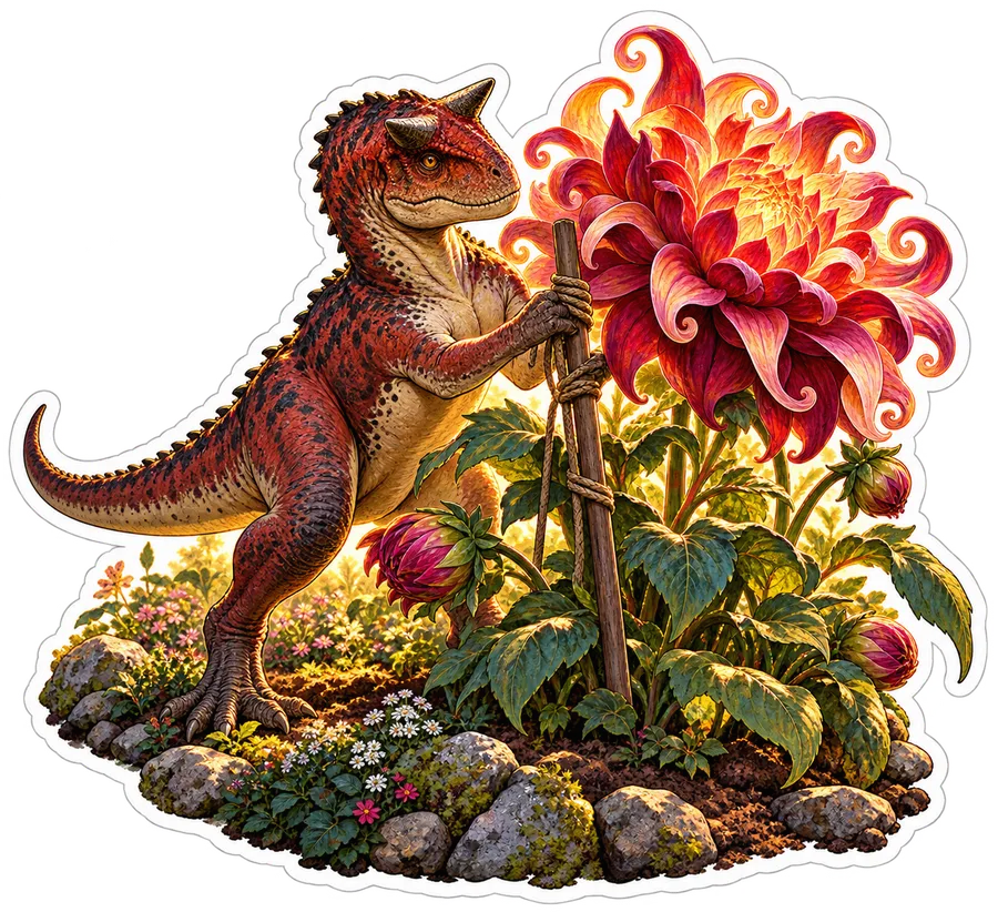 Giant dahlia — Carnotaurus dinosaur sticker, Garden collection