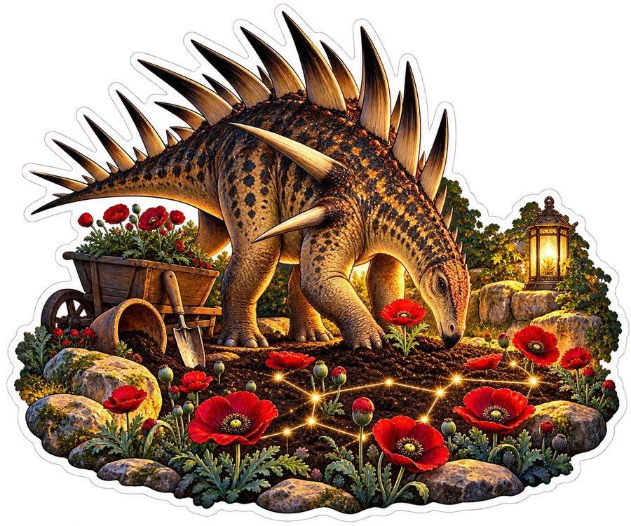 Poppy constellation — Kentrosaurus dinosaur sticker, Garden collection