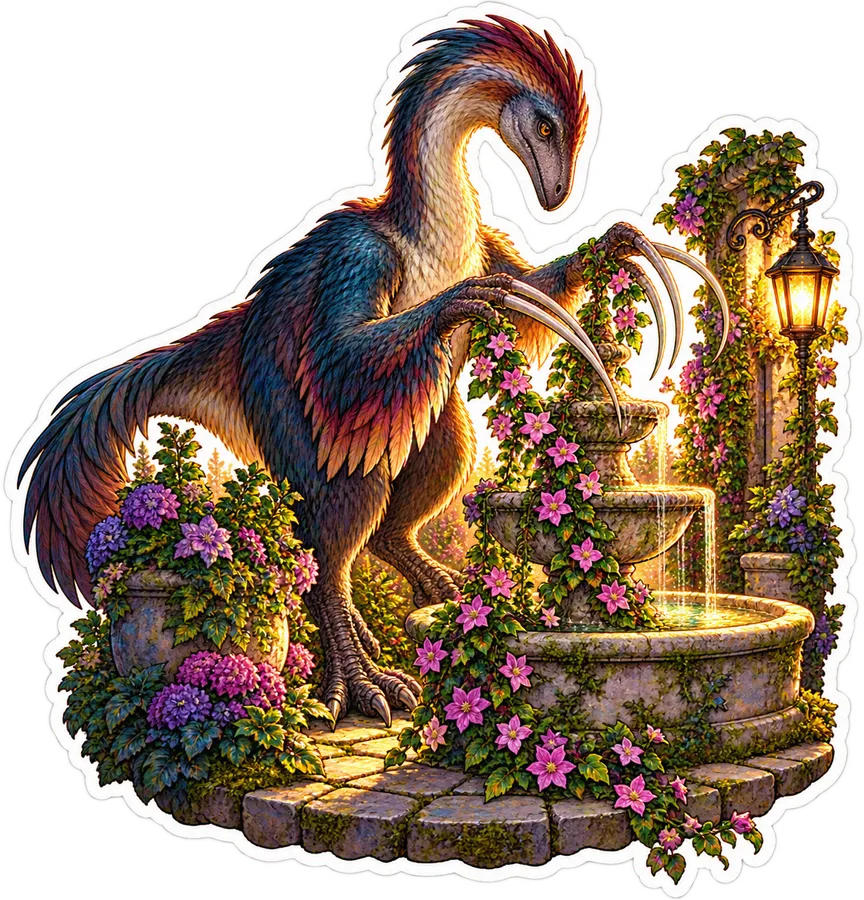 Fountain vines — Therizinosaurus dinosaur sticker, Garden collection