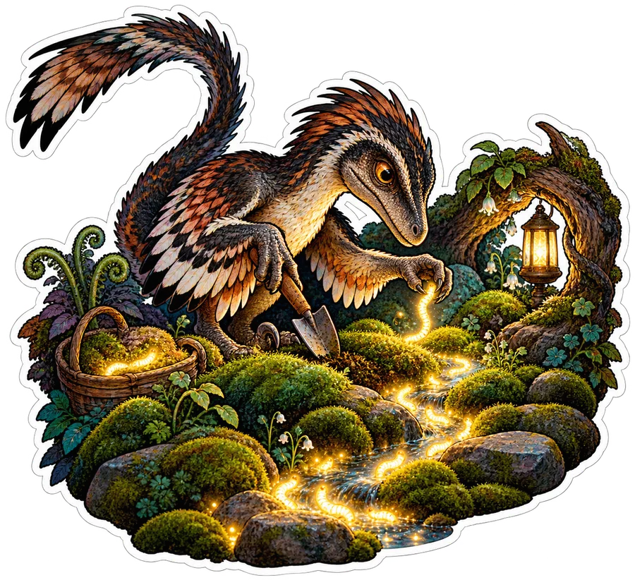 Glowworm garden — Deinonychus dinosaur sticker, Garden collection