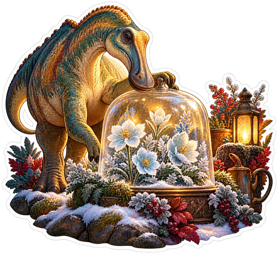 Ice flower garden — Edmontosaurus dinosaur sticker, Garden collection