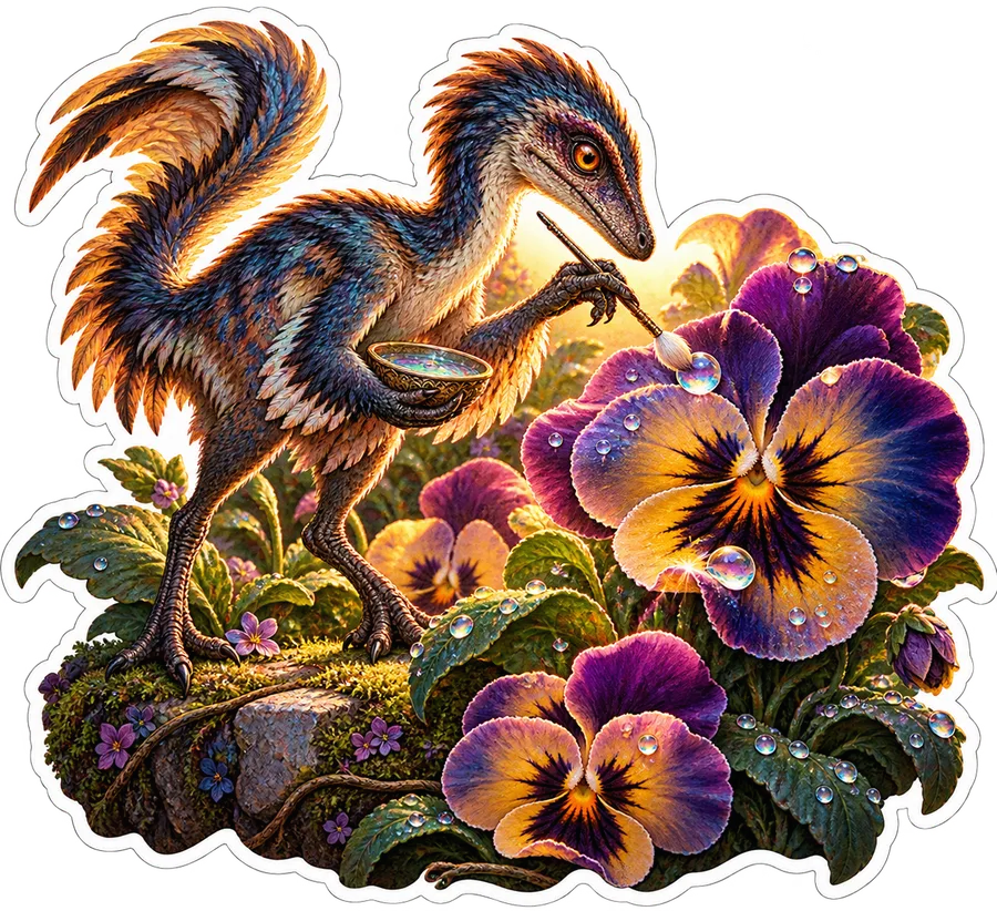 Giant pansies — Garden dinosaur sticker, Garden collection