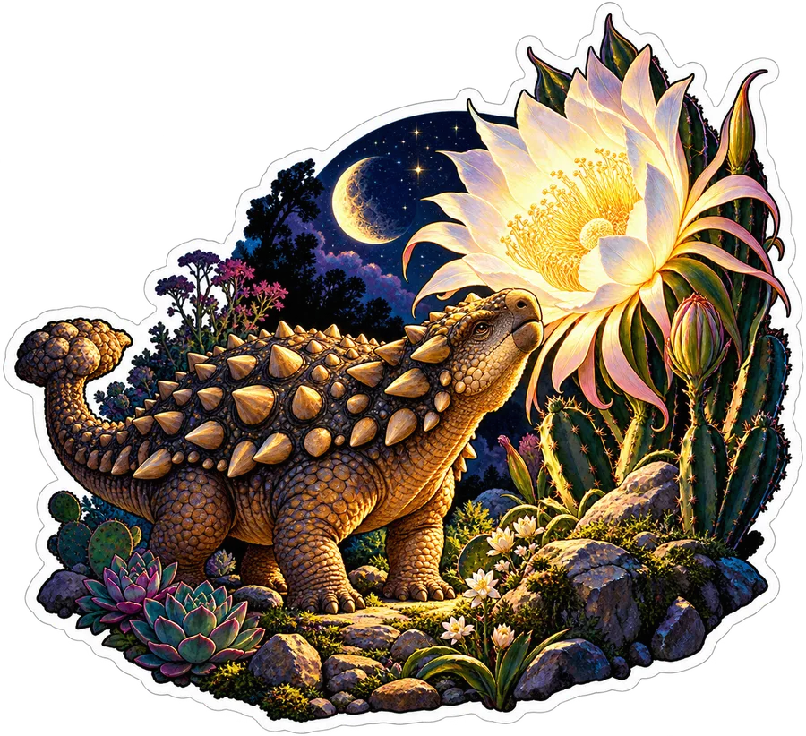 Night blooming cereus — Euoplocephalus dinosaur sticker, Garden collection