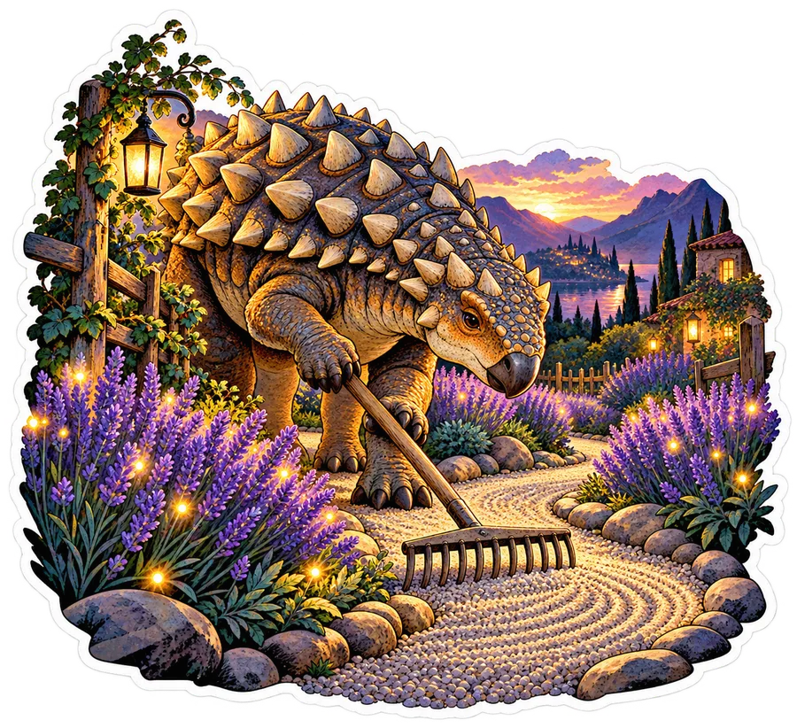 Lavender path — Nodosaurus dinosaur sticker, Garden collection