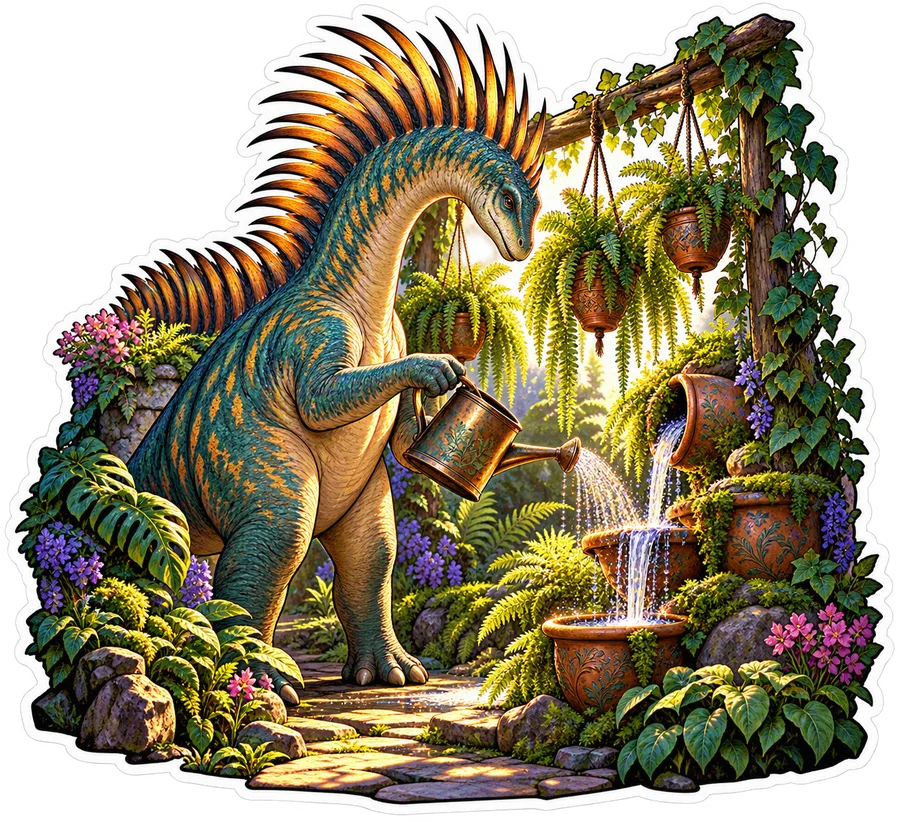 Waterfall planter — Amargasaurus dinosaur sticker, Garden collection